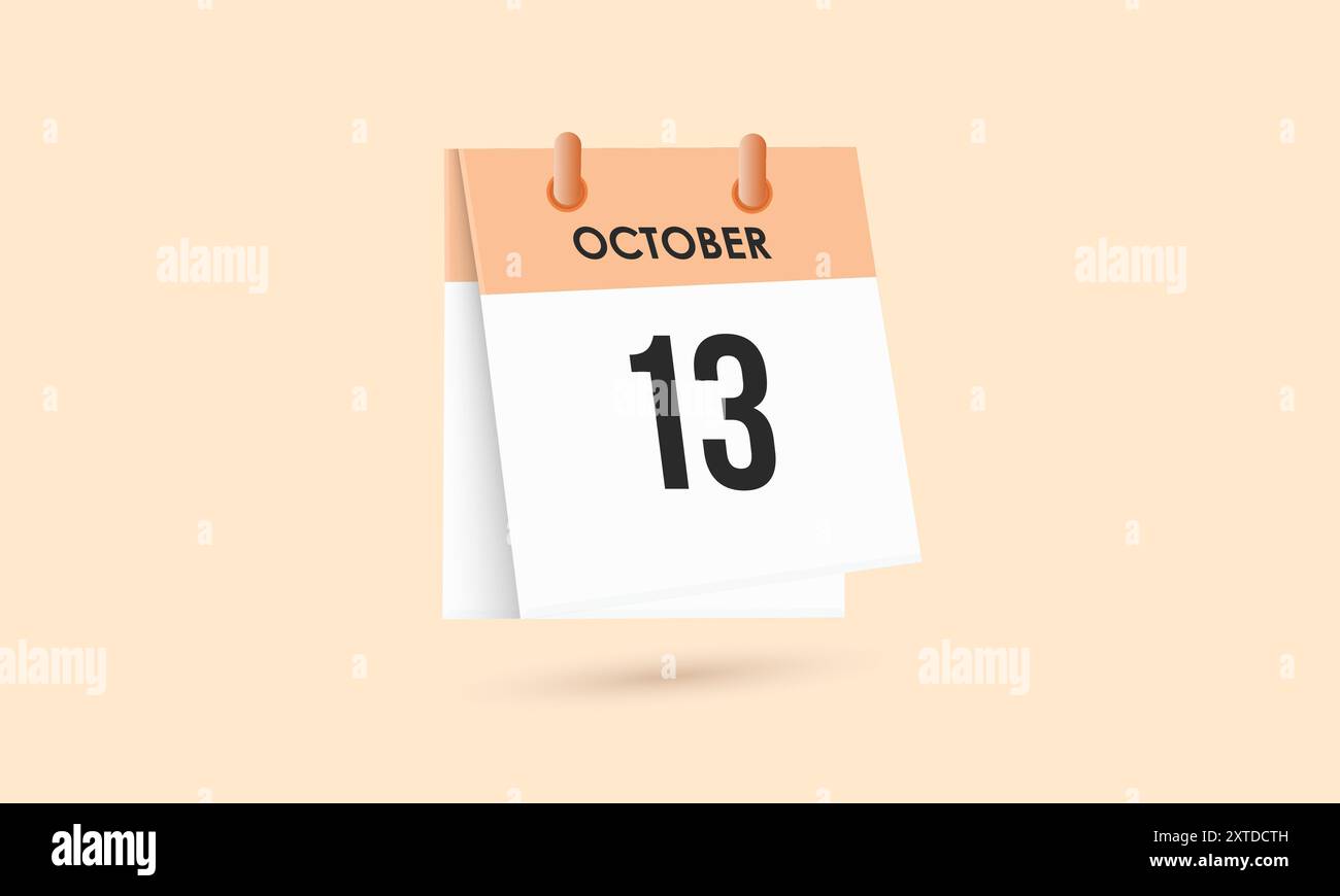 13 octobre - calendrier et planificateur de temps. Icône de rappel du calendrier quotidien. Illustration vectorielle. Illustration de Vecteur