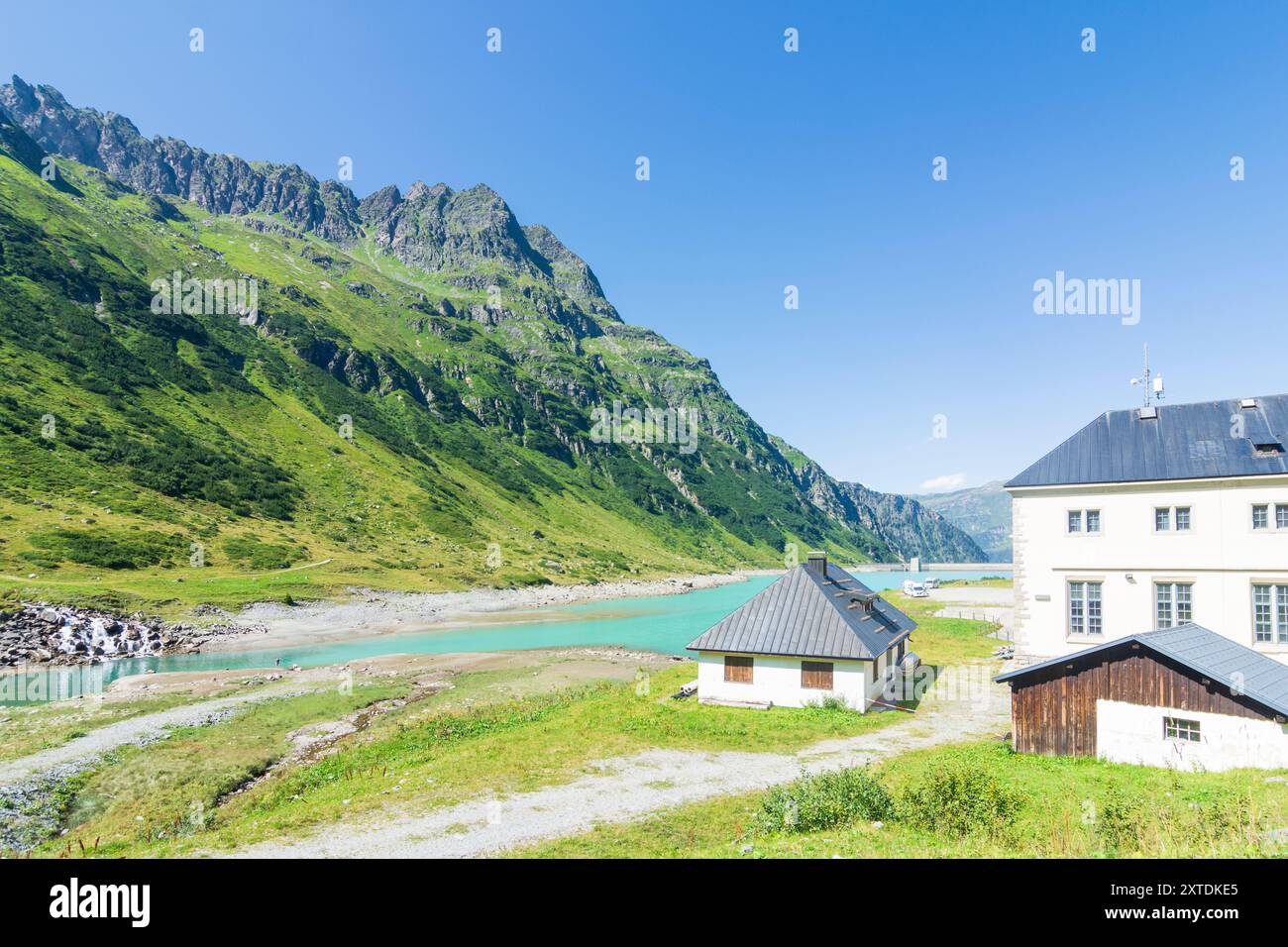 Alpes de Silvretta : réservoir Vermuntsee à Montafon, Vorarlberg, Autriche Banque D'Images