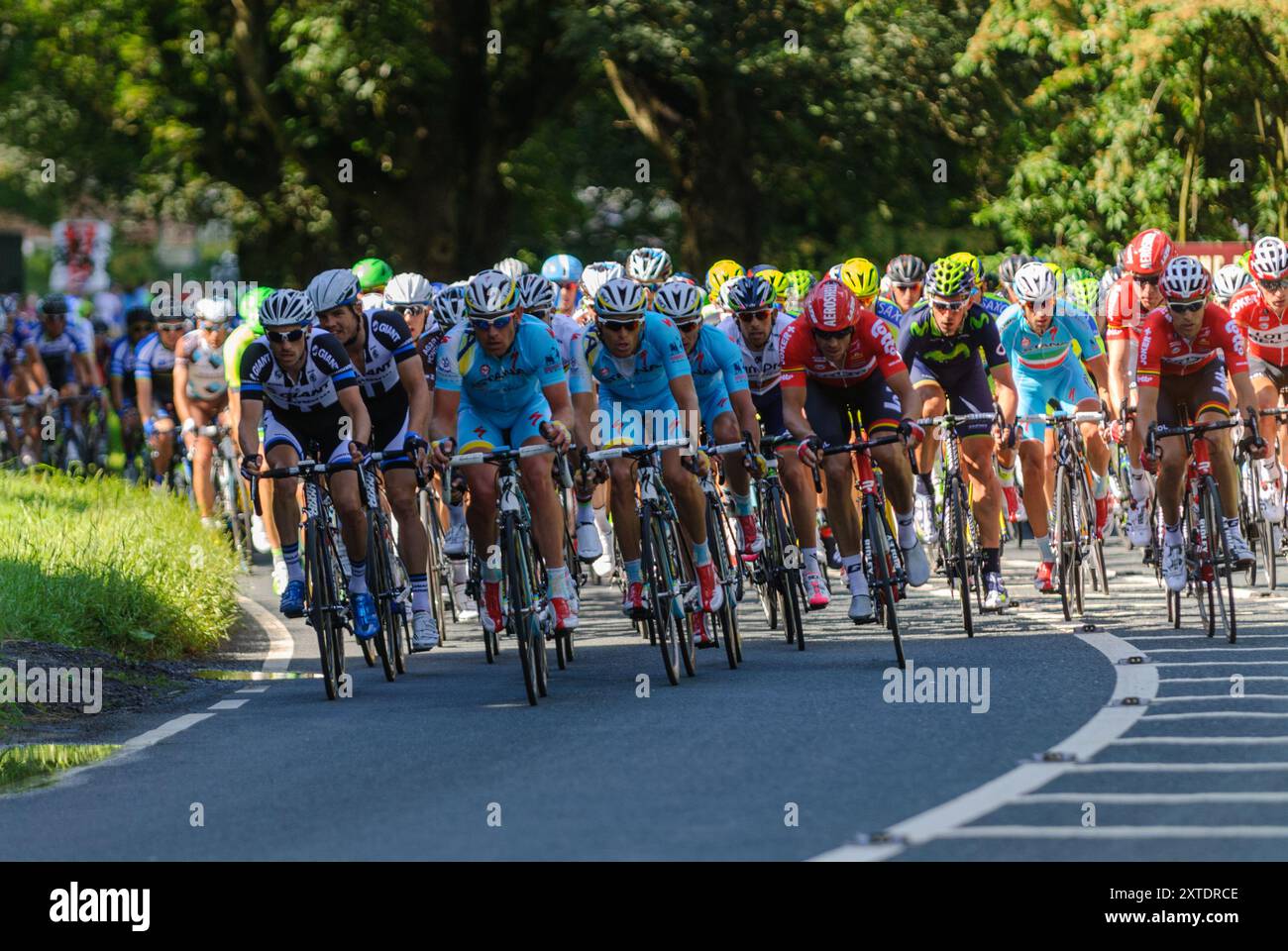 Tor de France, le Grand départ - course cycliste en direction du sud de Ripon à Harrogate dans le Yorkshire du Nord Banque D'Images Tor de France, le Grand départ - course cycliste en direction du sud de Ripon à Harrogate dans le Yorkshire du Nord Banque D'Images
