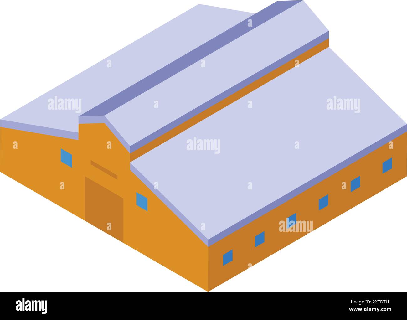 Icône isométrique du bâtiment de grange moderne avec toit bleu et murs orange Illustration de Vecteur