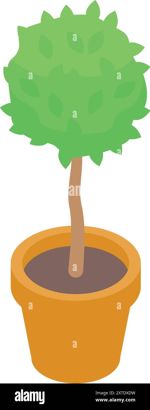 Arbre vert de forme ronde pousse dans un pot, apportant une touche de nature à l'intérieur Illustration de Vecteur