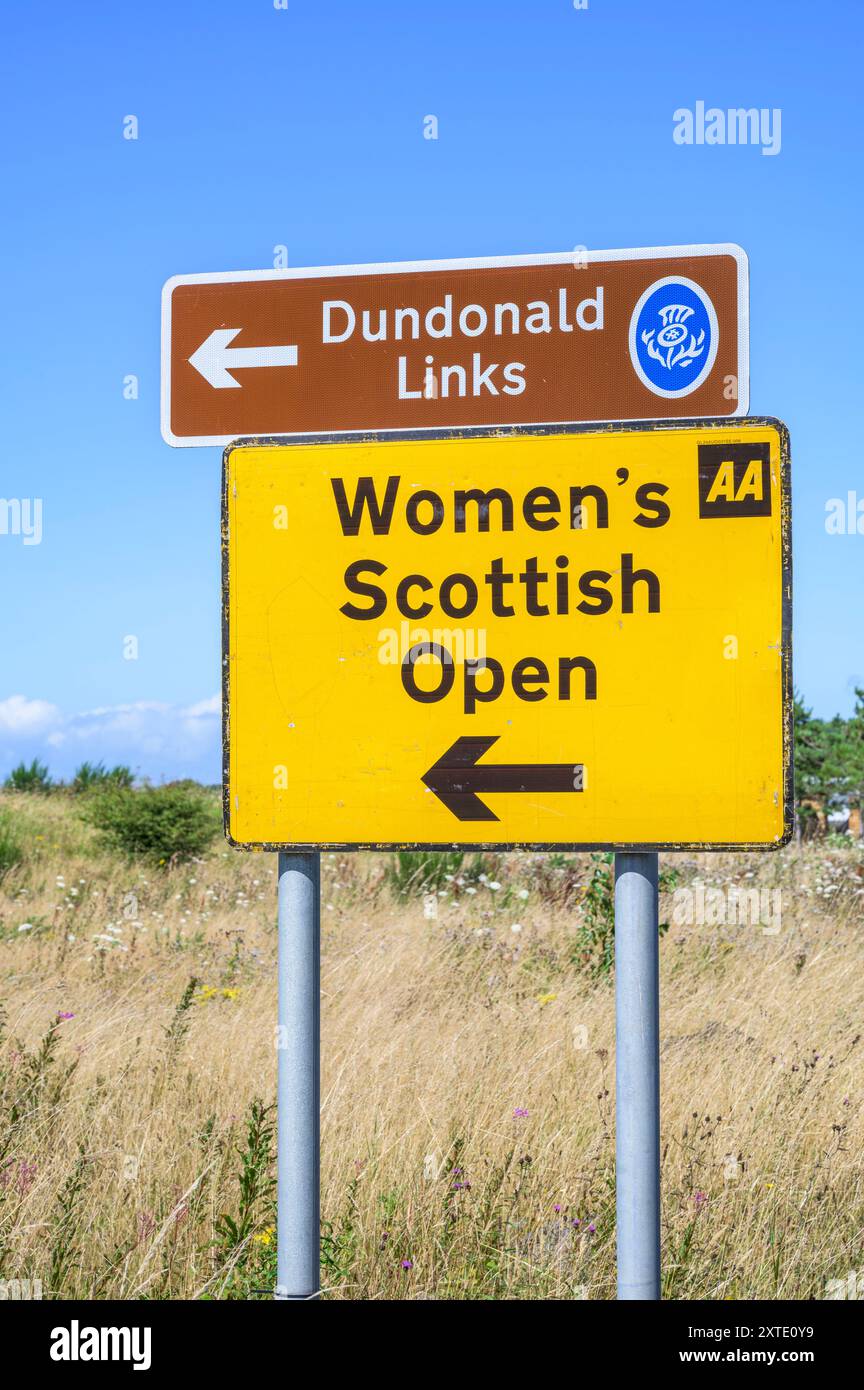 Panneau Women's Scottish Open à l'entrée du parcours de golf Dundonald Links, South Ayrshire, Écosse, Royaume-Uni, Europe Banque D'Images