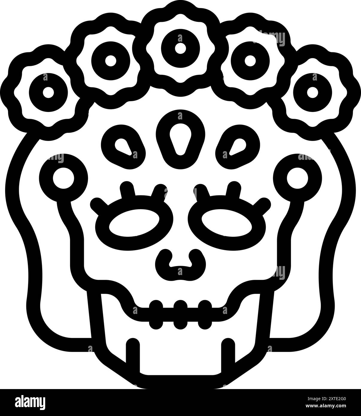 Icône vectorielle d'art au trait d'une calavera décorée, représentant le jour des morts Illustration de Vecteur