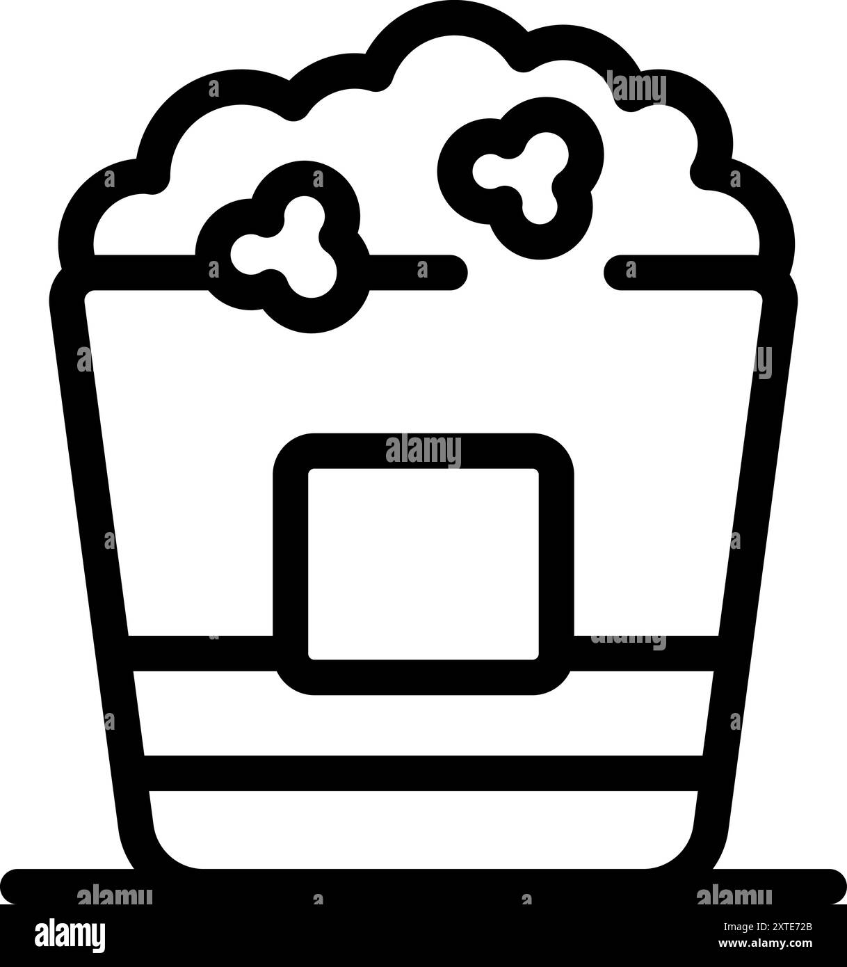 Icône de ligne vectorielle simple d'un seau rayé classique débordant de pop-corn, parfait pour les conceptions liées au cinéma, aux collations ou au divertissement Illustration de Vecteur