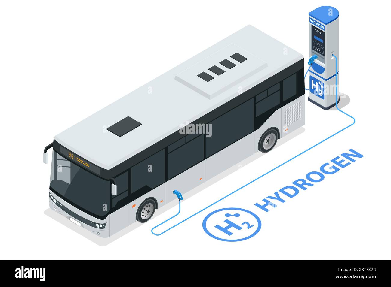 Bus isométrique d'énergie hydrogène. Énergie alternative et zéro émission. Transport alimenté par hydrogène. Énergie verte Illustration de Vecteur