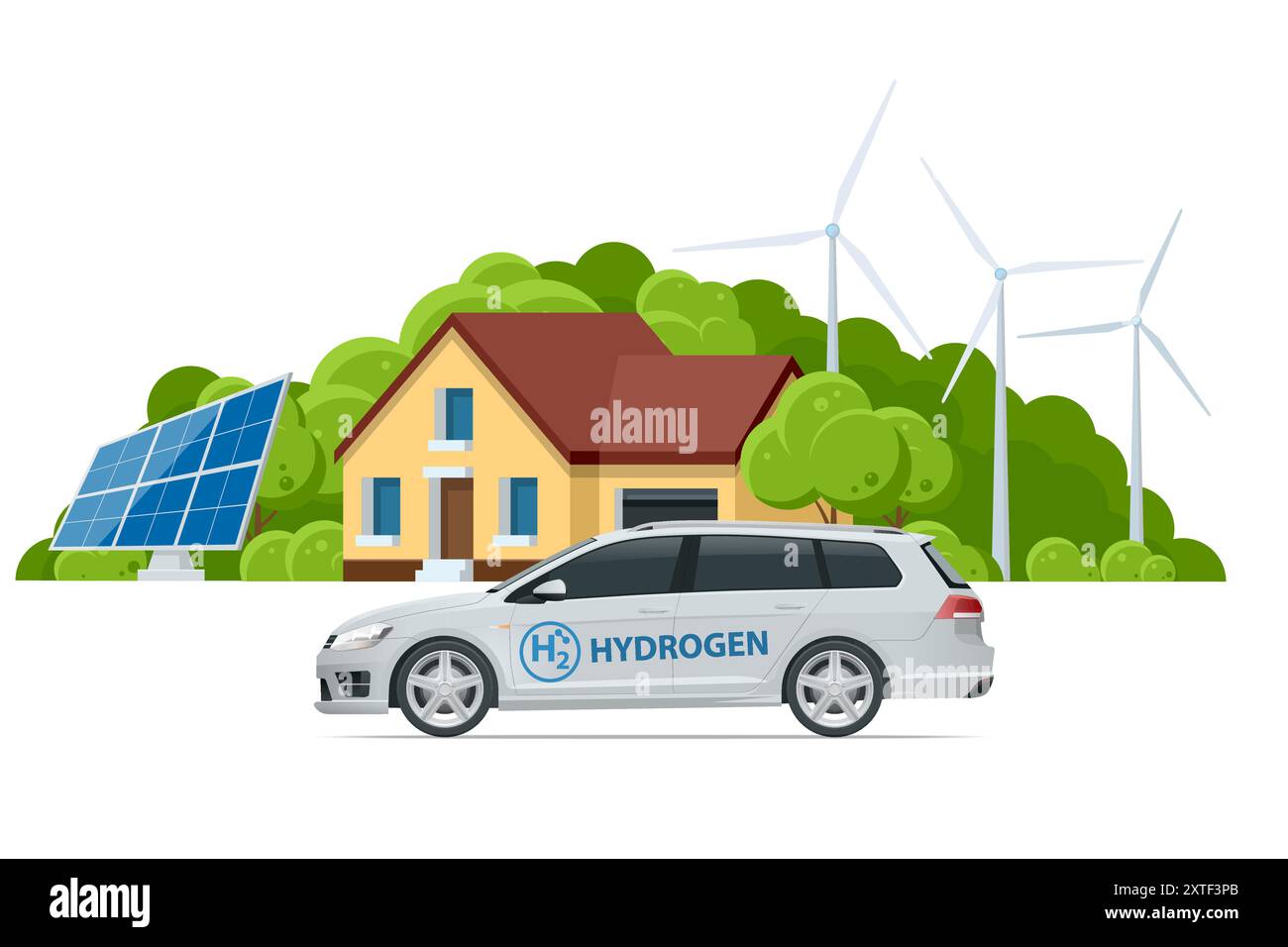 Voiture isométrique à énergie hydrogène. Énergie alternative et zéro émission. Transport alimenté par hydrogène. Énergie verte Illustration de Vecteur