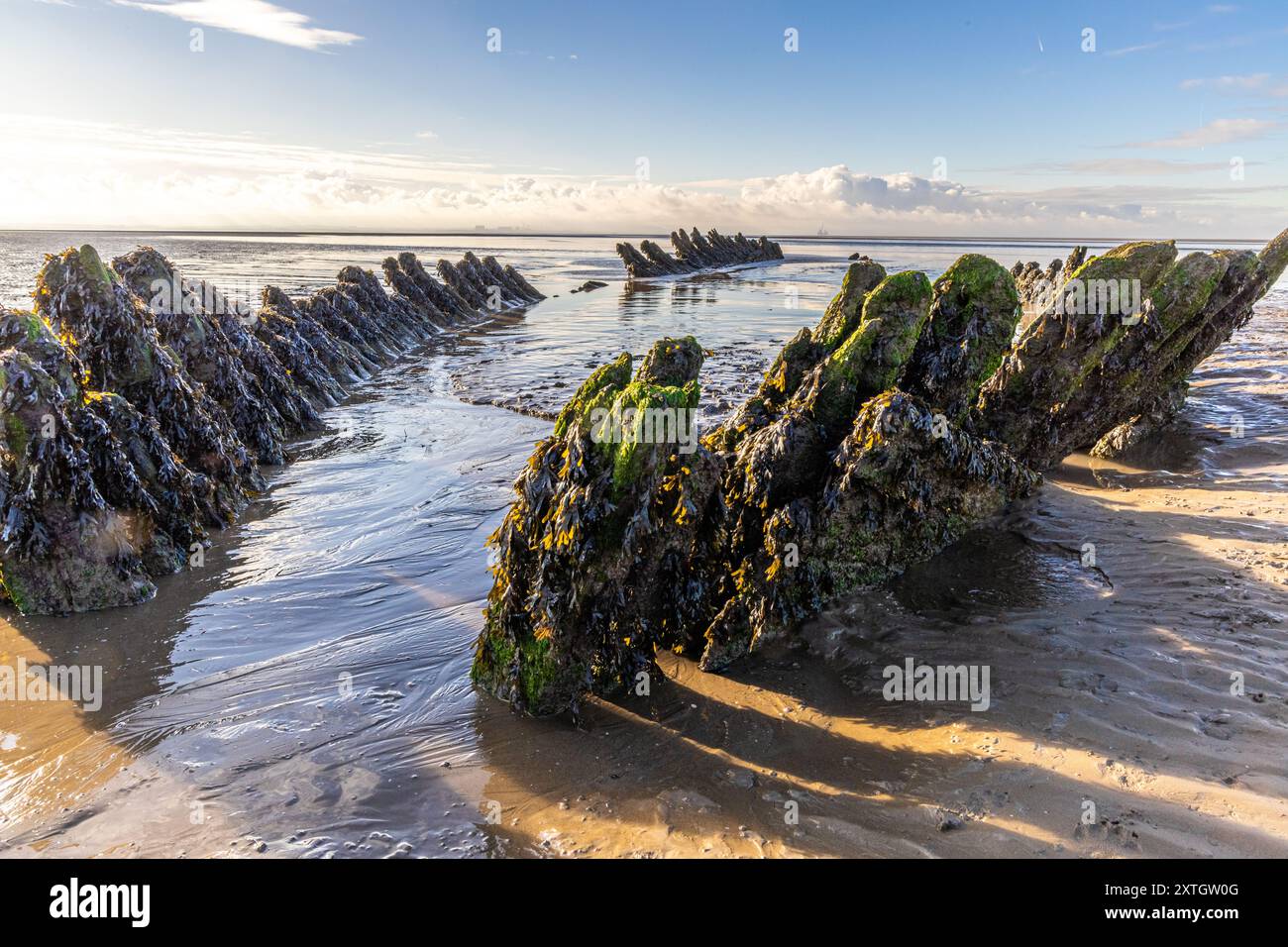 L'épave du navire norvégien SS Nornen qui s'est échoué sur la plage de Berrow près de Burnham-on-Sea, Royaume-Uni en 1897 en raison de vents de force de vent. Banque D'Images