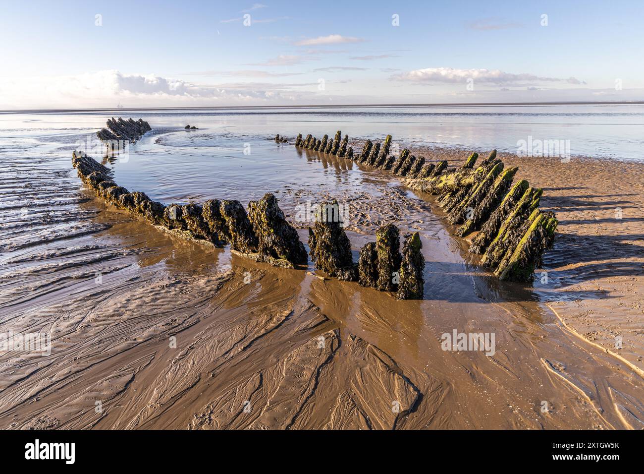 L'épave du navire norvégien SS Nornen qui s'est échoué sur la plage de Berrow près de Burnham-on-Sea, Royaume-Uni en 1897 en raison de vents de force de vent. Banque D'Images