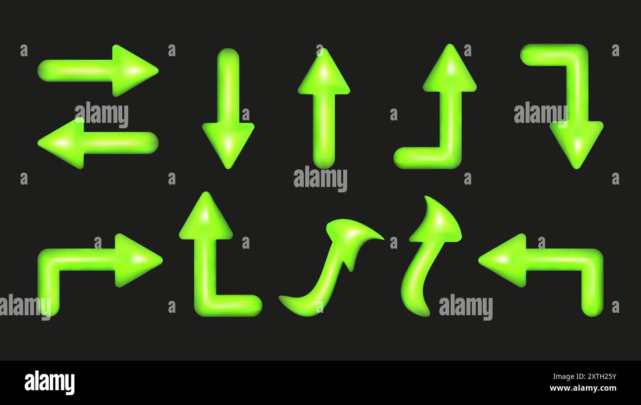 Les éléments en plastique 3D définissent des formes abstraites isolées. Ensemble de flèches. Les formes géométriques sont des couleurs saturées vives. Vecteur. Illustration de Vecteur