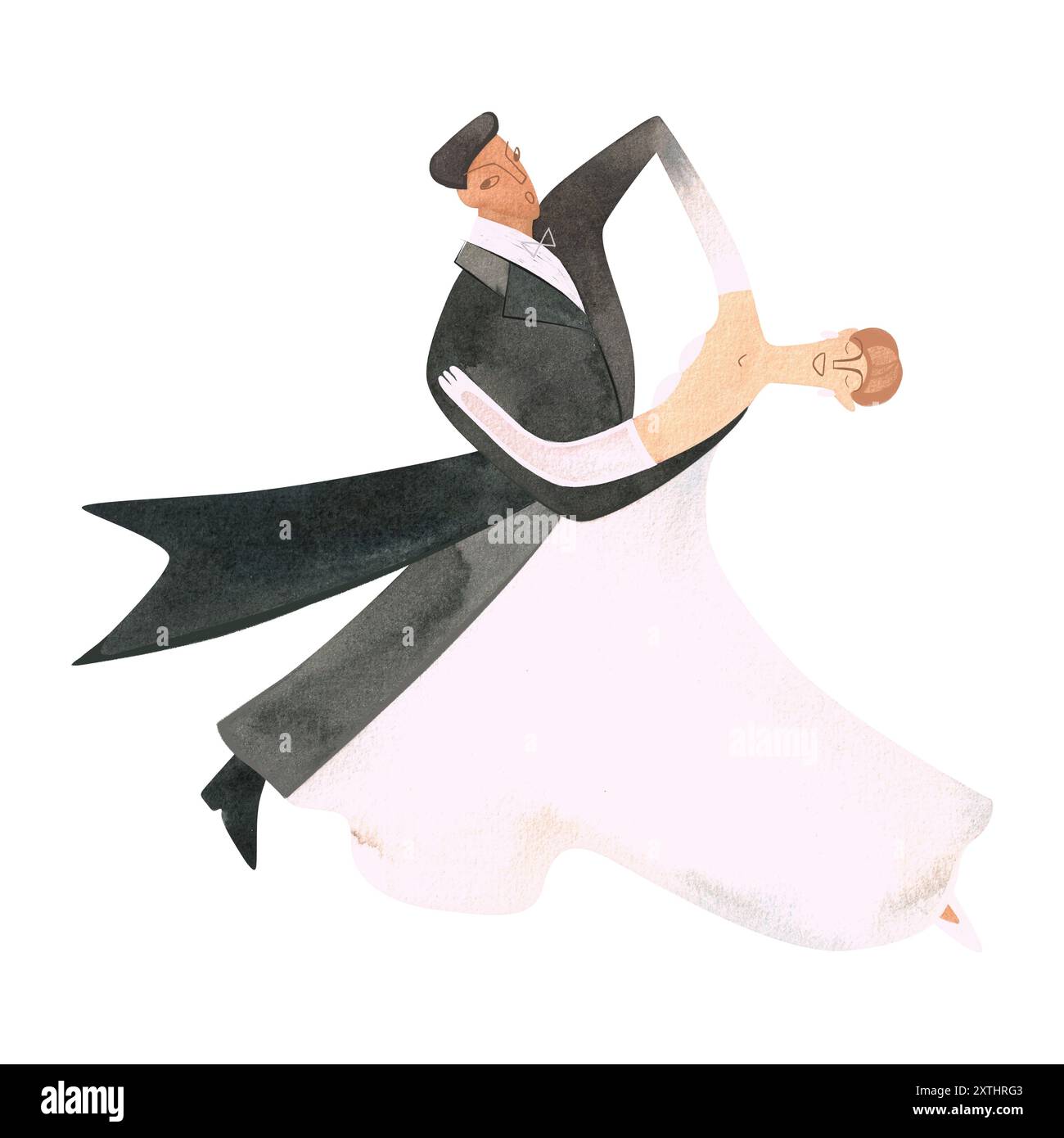 Couple dansant valse anglaise ou foxtrot. Danse de salle de bal sport, St. Illustration aquarelle isolée. Banque D'Images