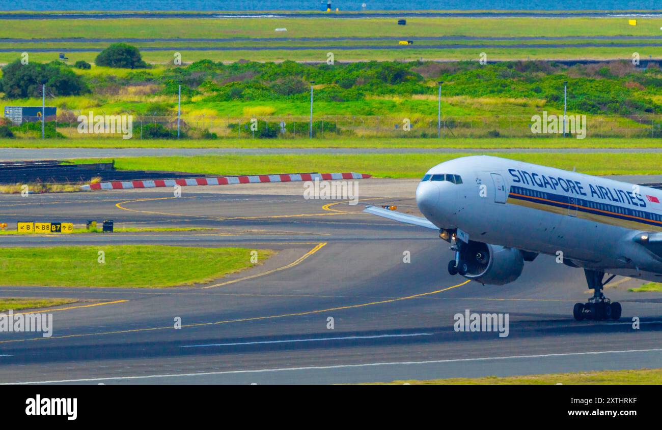 Avion à l'aéroport de Sydney (Kingsford Smith) à Sydney, Australie. Photo : un jet Singapore Airlines. Banque D'Images