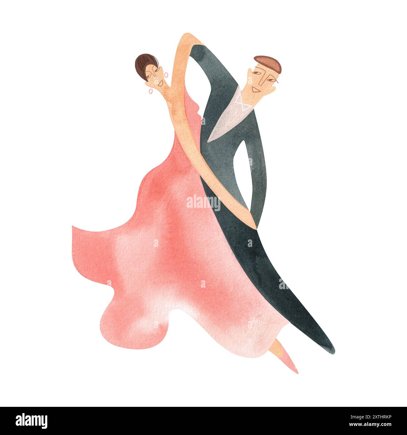Couple dansant valse anglaise ou foxtrot. Danse de salle de bal sport, St. Illustration aquarelle isolée. Banque D'Images