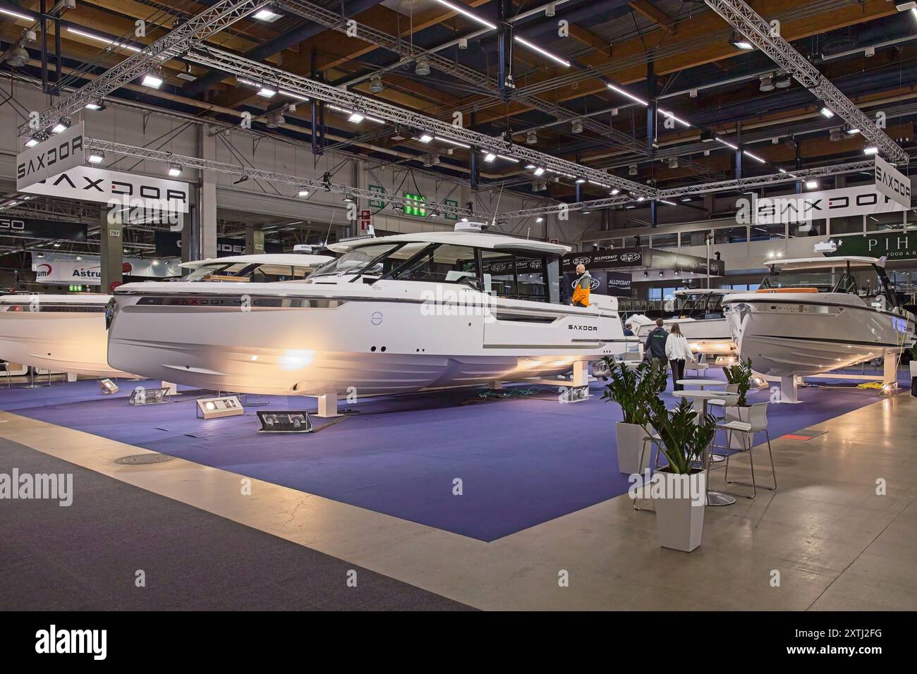 Pasila, Helsinki, Finlande – 14 février 2024 : le département de la foire Saxdor dans le hall d'exposition de la foire Vene – Båt (Boat) 2024 au Messukeskus Helsinki. Banque D'Images