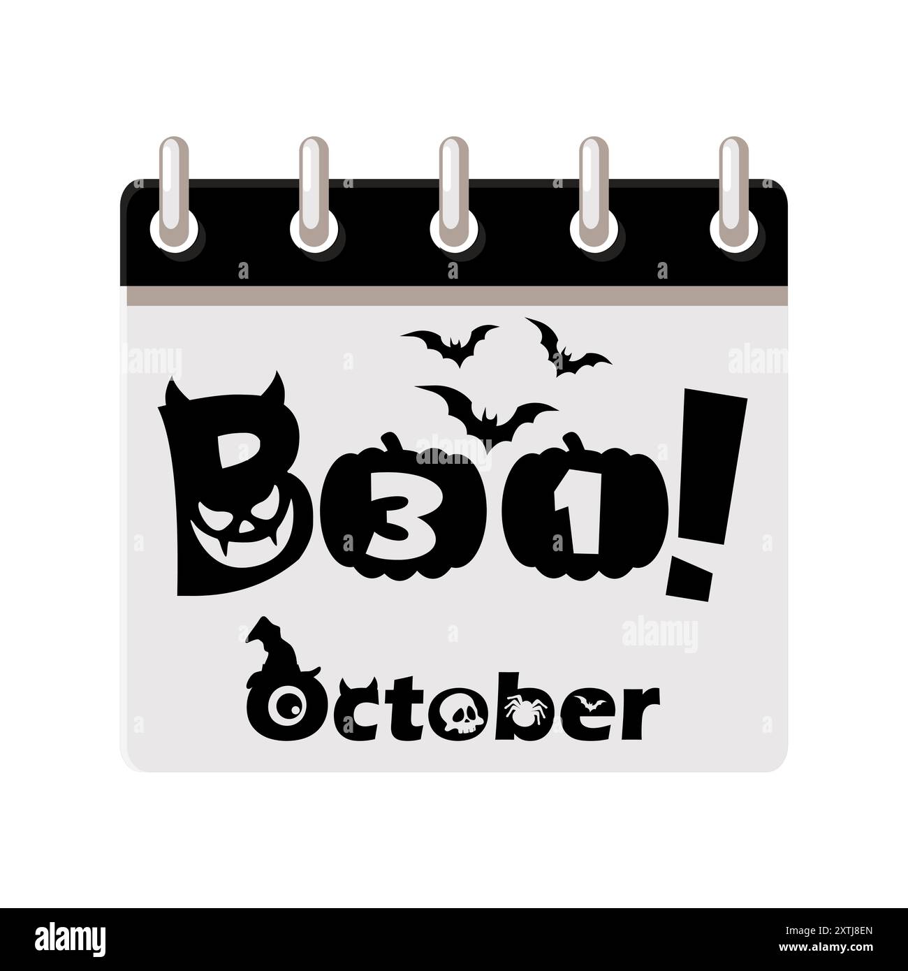 Calendrier de la date d'Halloween 31 octobre - Happy Halloween Day. Halloween phrase effrayante Boo. Illustration de la page du calendrier ou de votre impression, message d'accueil Illustration de Vecteur