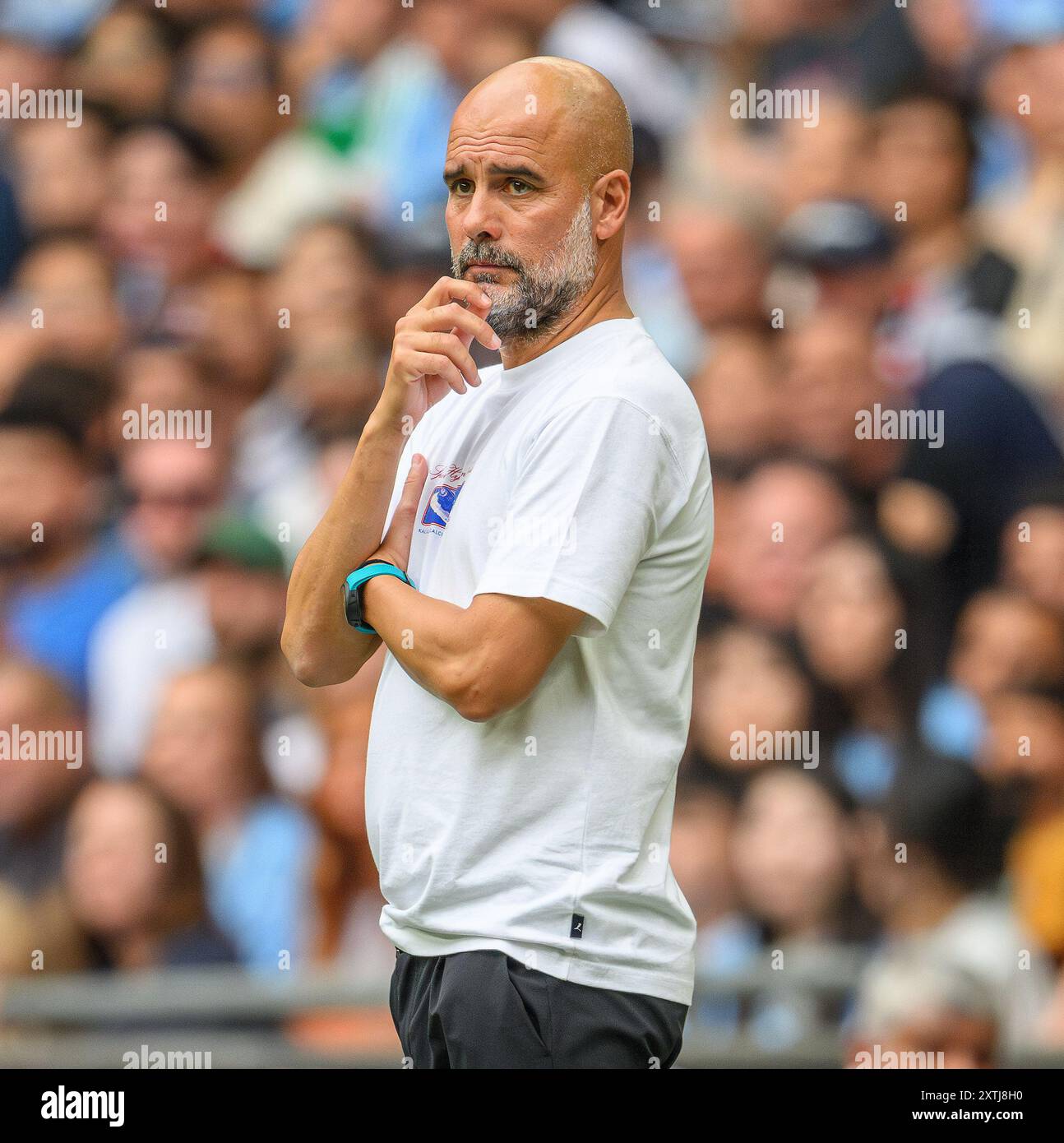 Londres, Royaume-Uni. 10 août 2024 - Manchester City v Manchester United - Community Shield - stade de Wembley. Directeur municipal de Manchester, Pep Guardiola. Crédit photo : Mark pain / Alamy Live News Banque D'Images