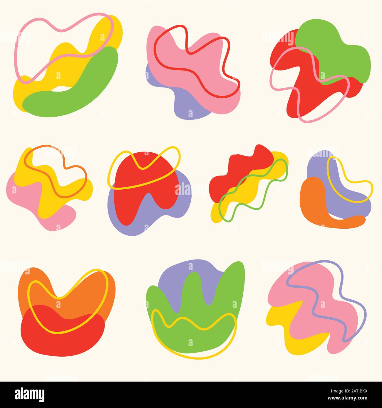 Ensemble de blobs abstraits superposés modernes. Éléments décoratifs pour supports imprimés, planificateurs numériques, graphiques de médias sociaux et plus encore. Illustration de Vecteur