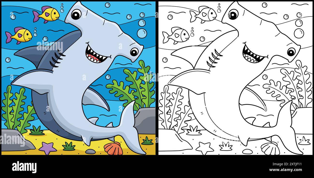 Illustration de la page de coloration des requins à tête martelette Illustration de Vecteur