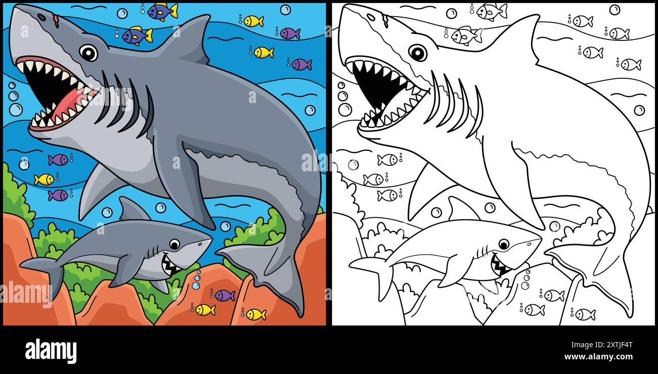 Megalodon Shark Coloring page illustration colorée Illustration de Vecteur