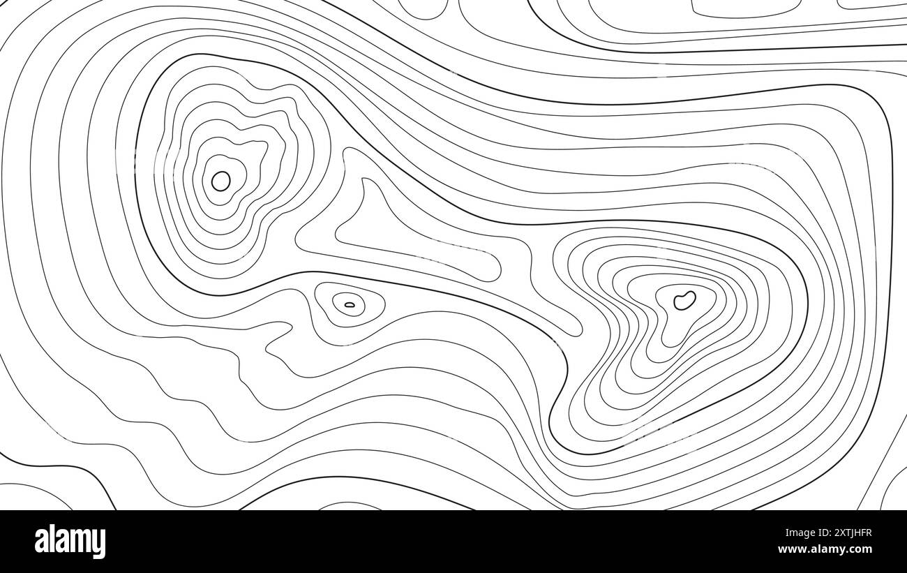 Motif topographique de lignes de contour. Carte géographique pour la cartographie montrant l'altitude des terres montagneuses. Modèle d'illustration vectorielle noir et blanc Illustration de Vecteur