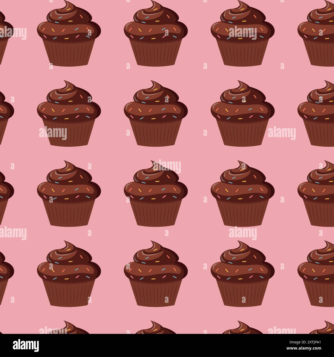 Motif de cupcakes au chocolat avec des saupoudres sur fond rose. Illustration de Vecteur