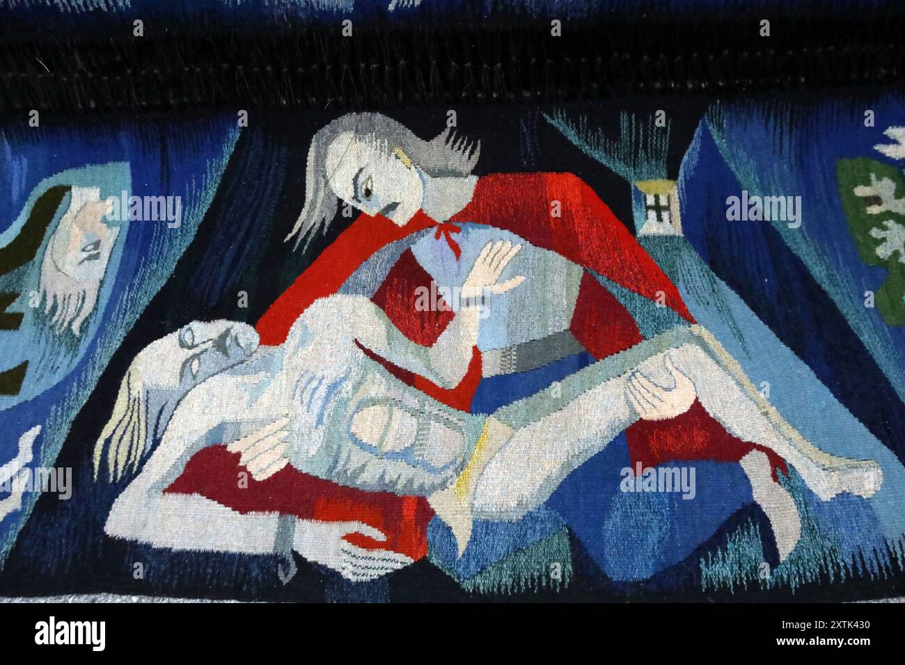 KIEV, UKRAINE - 14 AOÛT 2024 - la Cassandre. Réveille-toi Troy ! La mort vient pour vous!!! (1971) la tapisserie de l'artisan ukrainien Stefaniia Shabatura est exposée au MATTER MATTERS. Exposition de textile d'art ukrainien au Centre National de la Maison ukrainienne, Kiev, capitale de l'Ukraine. Banque D'Images