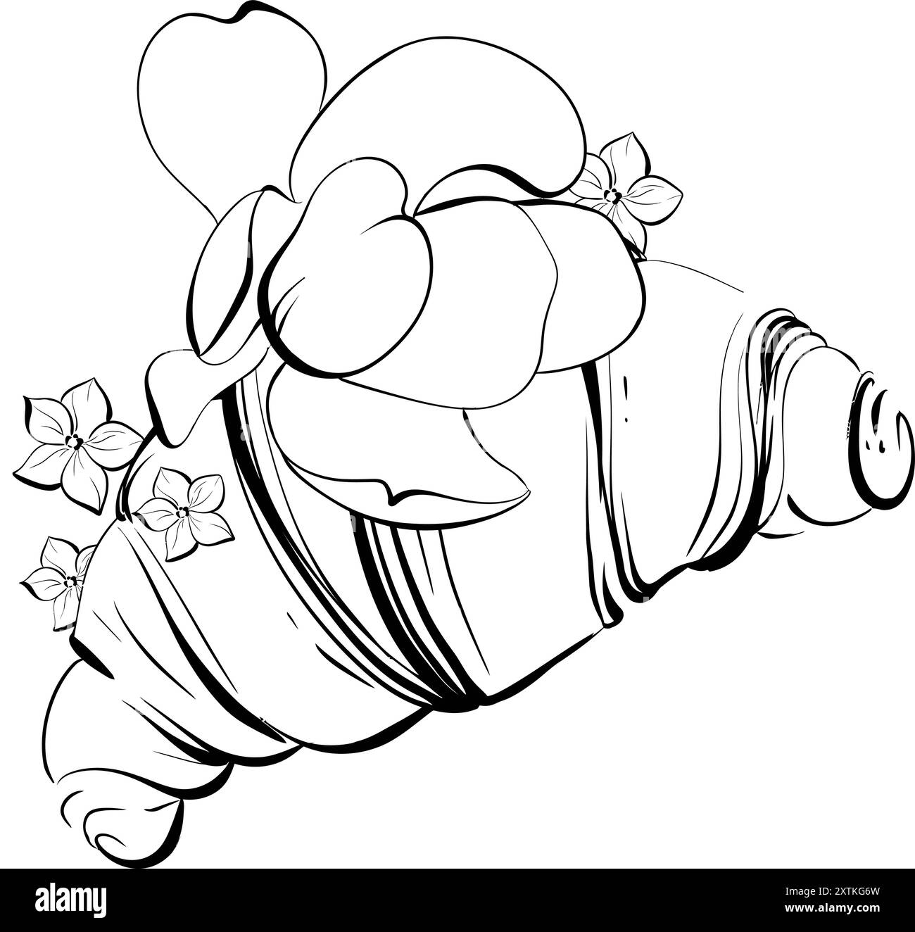 Vecteur croissant français traditionnel. Paris cafe boulangerie, illustration dessinée à la main. Nourriture traditionnelle. Silhouette noire pour circuit Illustration de Vecteur