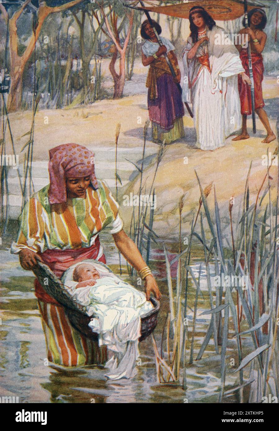 Illustration de la découverte de Moïse dans le livre antique du XIXe siècle The Precious Gift Bible Stories for Children avec illustration d'Arthur A. Dixon Banque D'Images