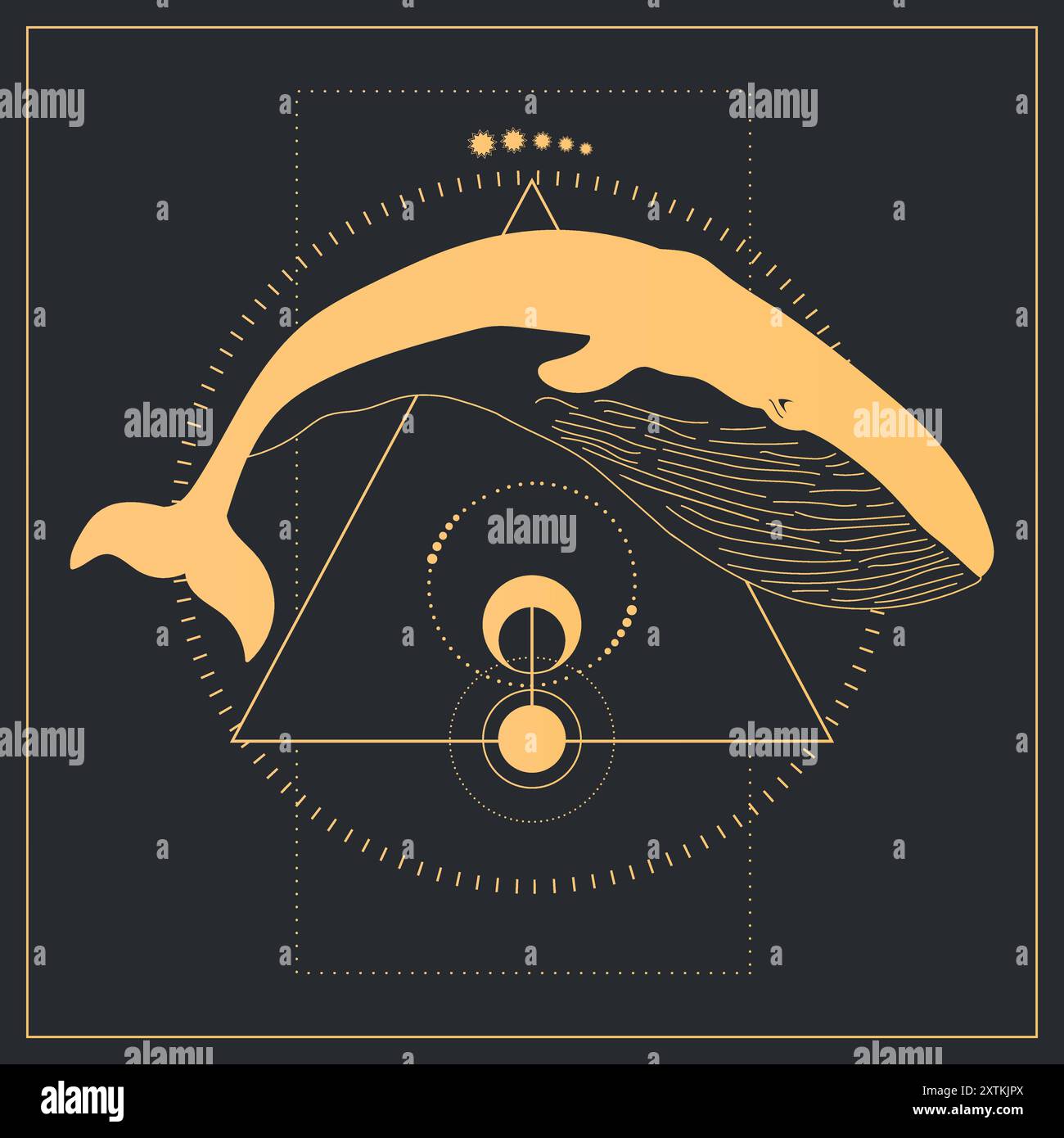 Fond céleste doré abstrait avec une baleine et des éléments géométriques. Illustration vectorielle Illustration de Vecteur