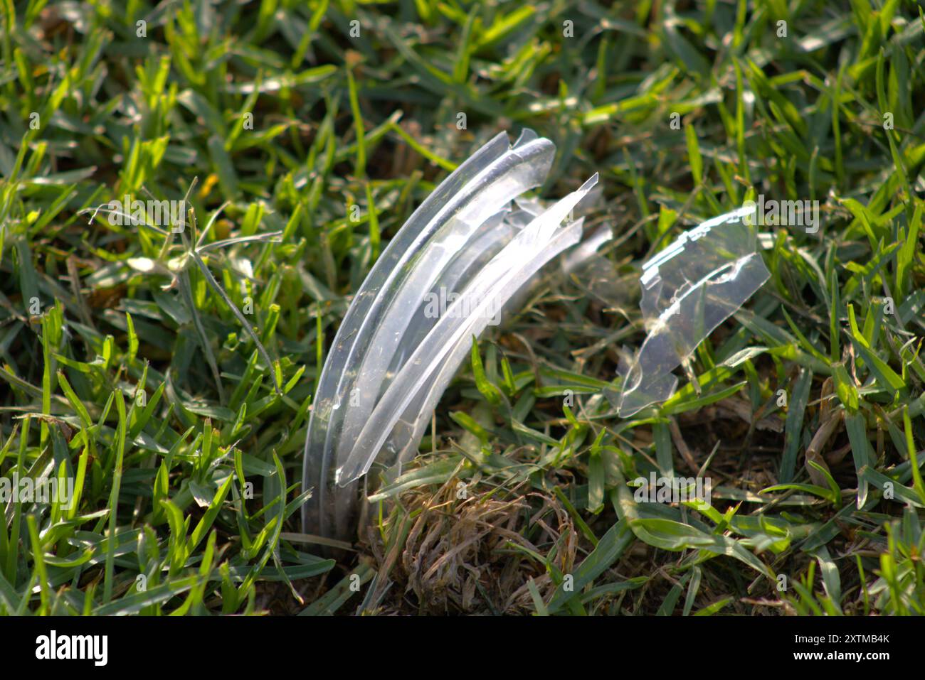 couvercle en plastique cassé posé dans l'herbe Banque D'Images