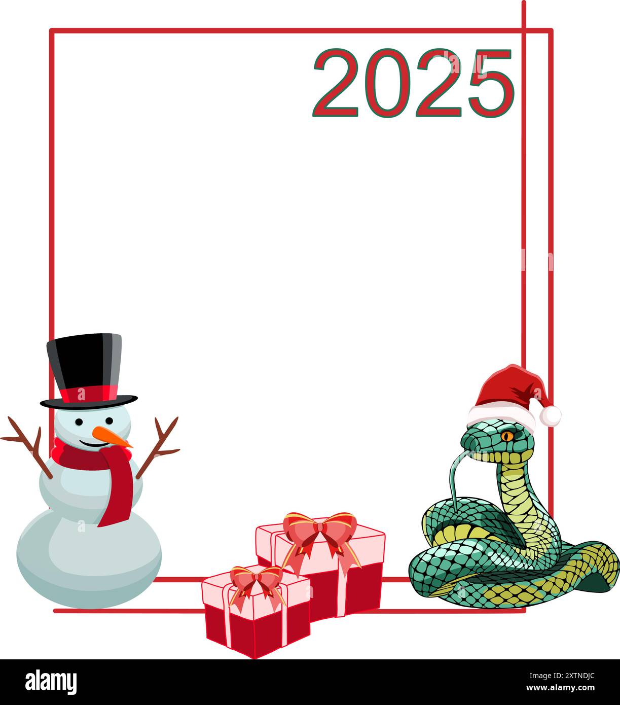 Cadre de vacances avec serpent, bonhomme de neige, et présente, illustration vectorielle Illustration de Vecteur