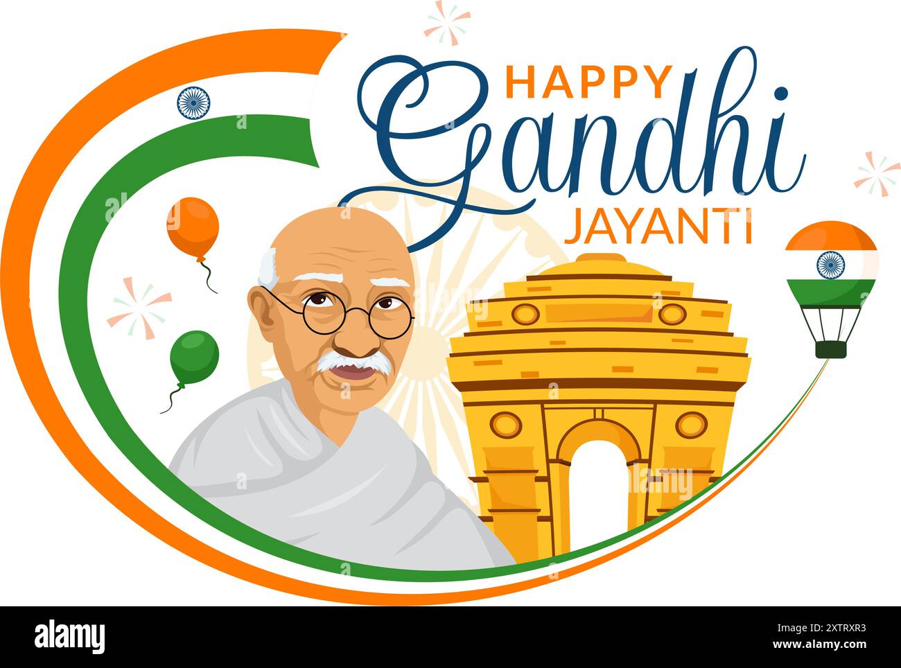 Happy Gandhi Jayanti Day est un événement célébré en Inde le 2 octobre, qui marque l'anniversaire de Gandhi dans Flat Cartoon illustration vectorielle de fond Illustration de Vecteur