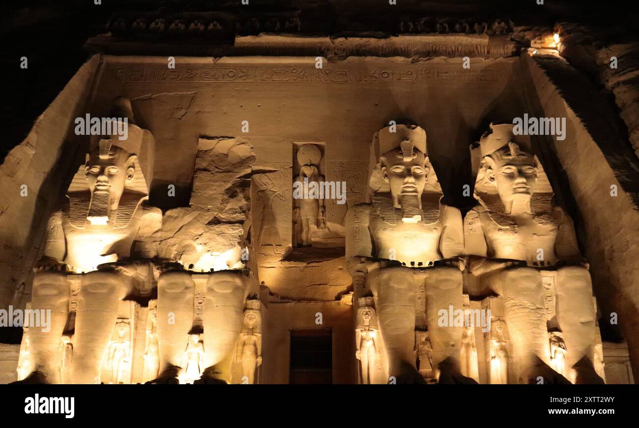 Le spectacle son et lumière au temple Abu Simbel à Assouan, Egypte Banque D'Images