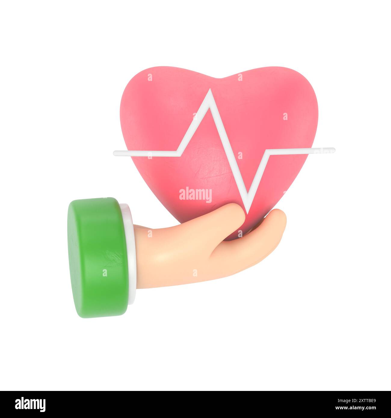rendu 3d. Icône de fréquence cardiaque médicale. Médecin ou cardiologue main de dessin animé tenant le cœur avec la ligne de la carte. Healthcare illustration.rendu 3D sur blanc b Banque D'Images