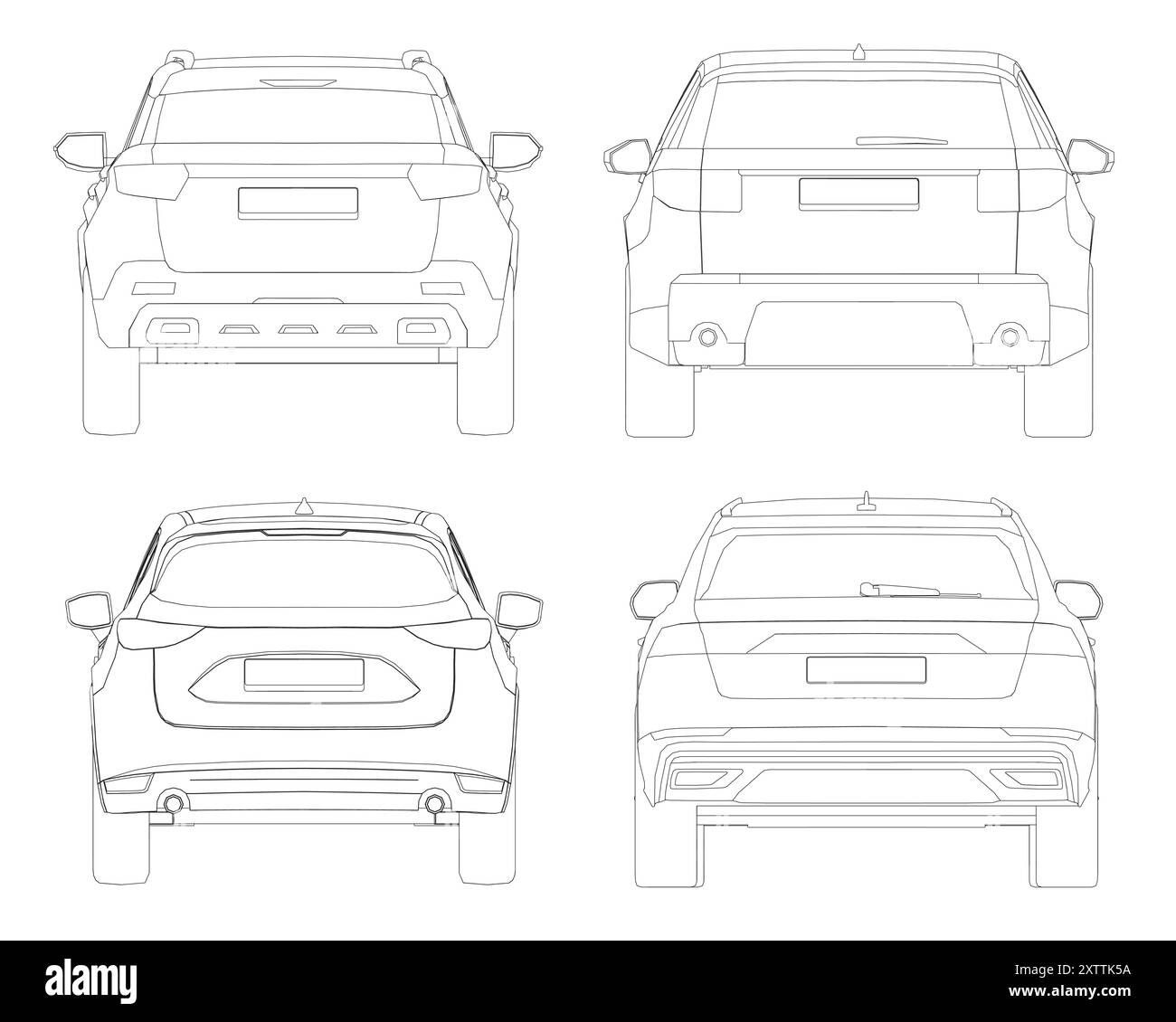 Ensemble de contours différents modèles de voitures. Illustration de style plat vectoriel. Illustration vectorielle de voiture de vue arrière Illustration de Vecteur