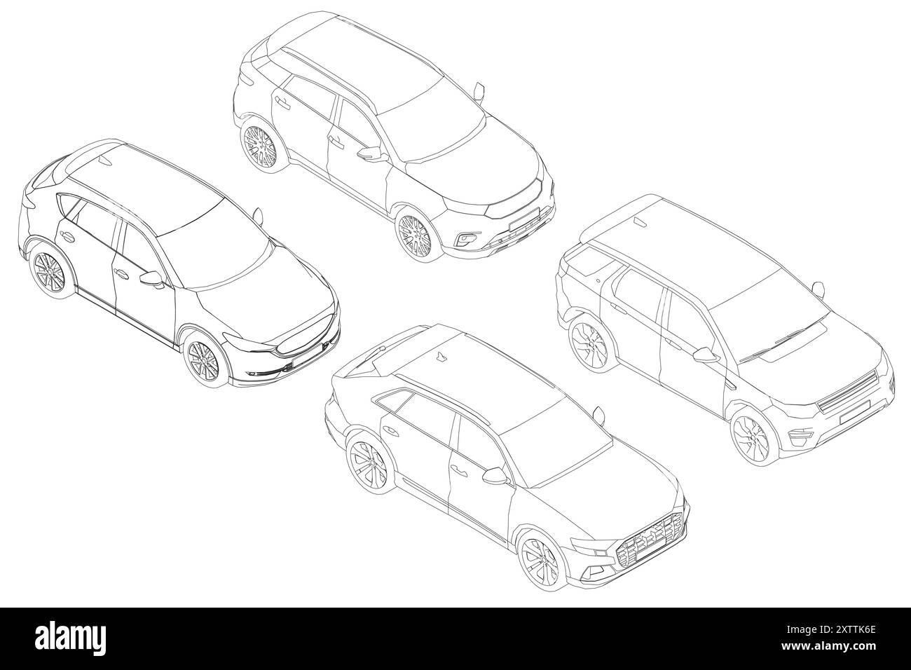 Ensemble de contours différents modèles de voitures. Illustration de style plat vectoriel. Illustration vectorielle de voiture de vue isométrique. 3D.. Illustration de Vecteur
