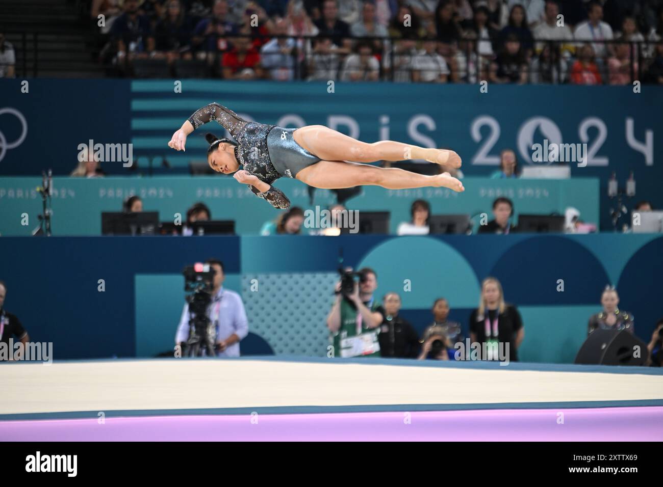 PARIS, FRANCE-28 juillet 2024 : Sunisa Lee des États-Unis lors de la qualification féminine de gymnastique artistique aux Jeux Olympiques de Paris 2024 à Bercy Arena Banque D'Images