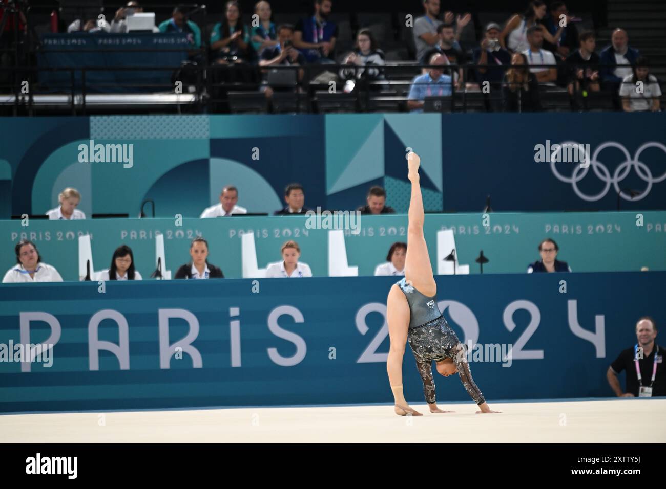 PARIS, FRANCE-28 juillet 2024 : Sunisa Lee des États-Unis lors de la qualification féminine de gymnastique artistique aux Jeux Olympiques de Paris 2024 à Bercy Arena Banque D'Images