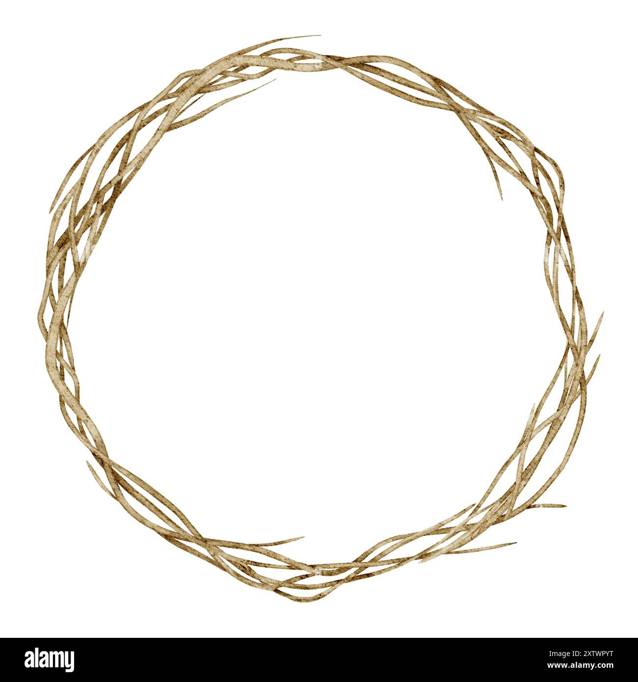 Couronne botanique avec brindilles et branches illustration aquarelle. Cadre avec des plantes torsadées pour les invitations d'automne et les cartes de voeux sur fond isolé. Bordure circulaire pour la conception de cartes postales d'automne. Banque D'Images