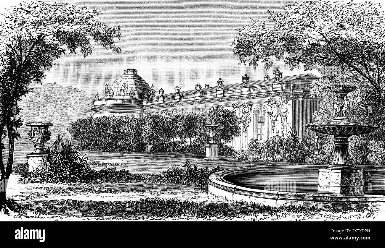 Château Sanssoucides Roi Frédéric II le Grand, sans soins, monument, style rococo, architecture, parc, fontaine, putti, Potsdam, Hohenzollern, PRU Banque D'Images