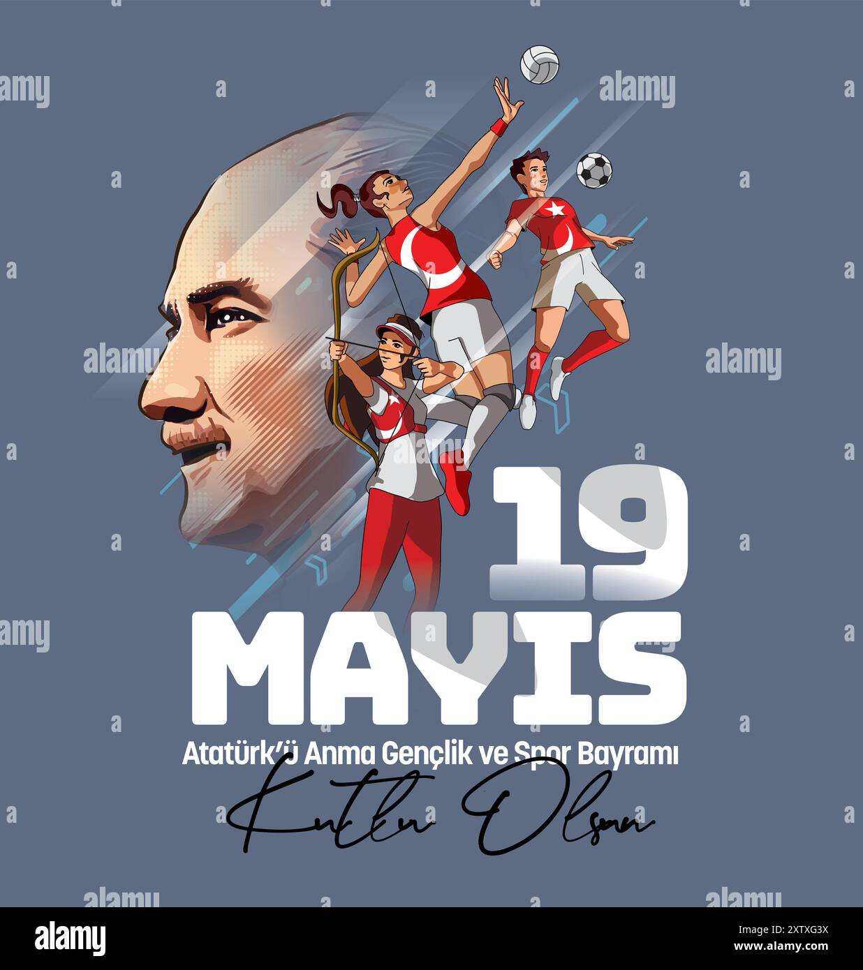 Premier président de la Turquie Mustafa Kemal Atatürk en marchant vers l'avenir avec la jeunesse turque. (Traduire : Joyeux 19 mai la commémoration de Atatürk, Illustration de Vecteur