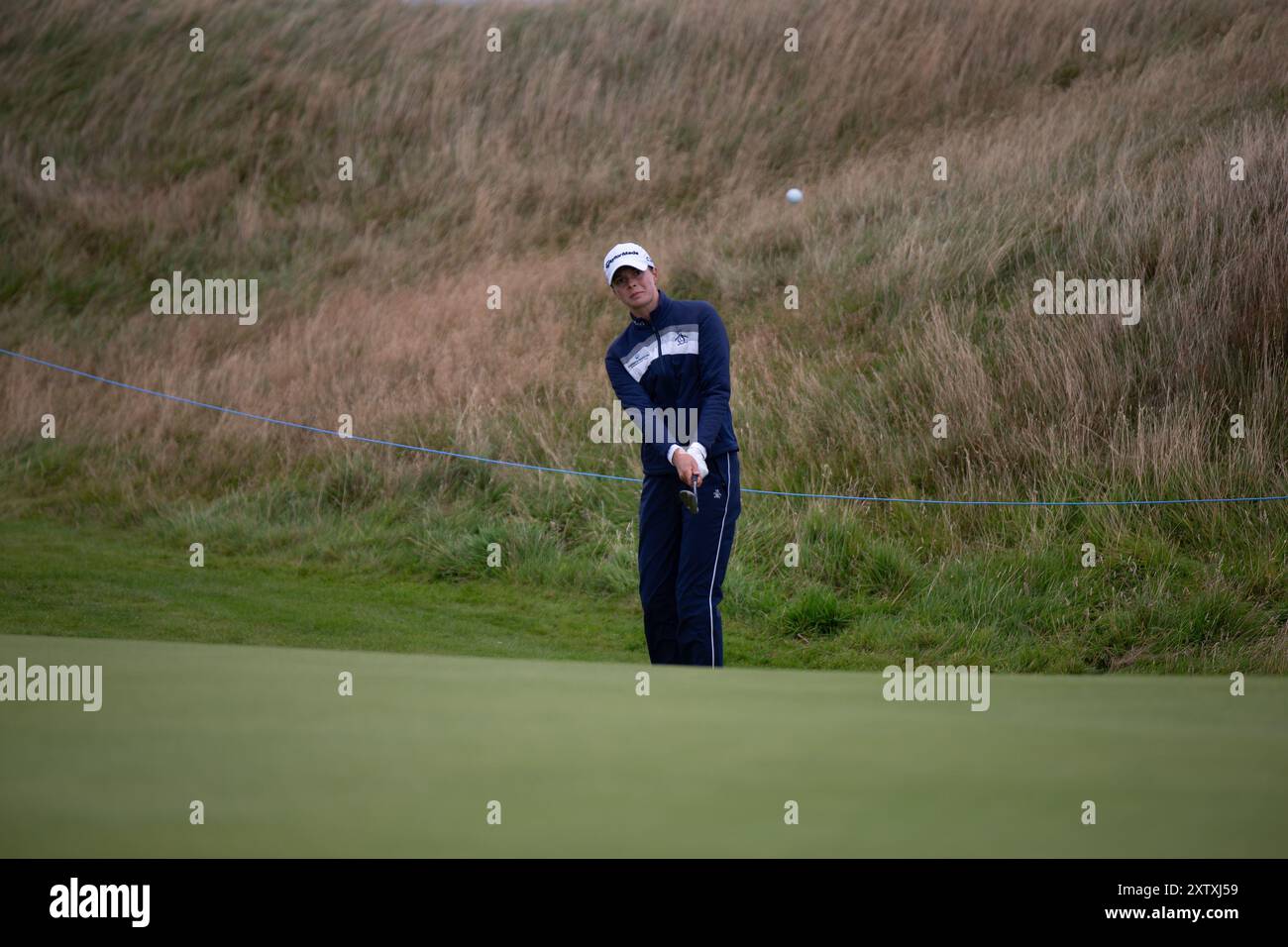 North Ayrshire, Écosse. 16 août 2024. Esther Henseleit, de Hambourg, participe au 7e green lors de la 2e manche de l’ISPS HANDA Women’s Scottish Open 2024 à Dundonald Links. Crédit : Tim Gray/Alamy Live News Banque D'Images