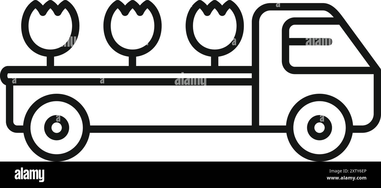 Simple camion transporte des fleurs, probablement utilisées à des fins de livraison ou de jardinage Illustration de Vecteur