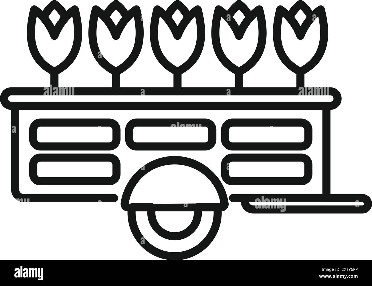 Dessin au trait d'un chariot de livraison de fleurs transportant des tulipes fraîches Illustration de Vecteur