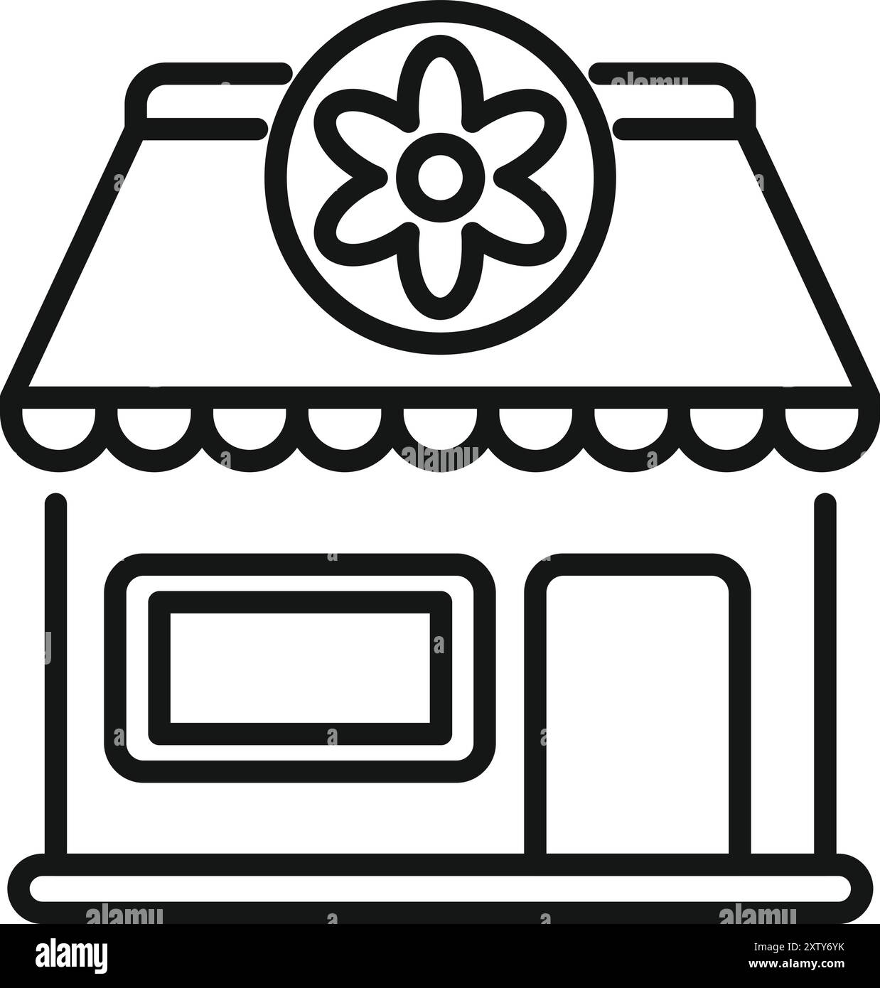 Icône de ligne simple d'une façade de bâtiment de magasin de fleurs avec un grand signe, parfait pour le web et les applications mobiles Illustration de Vecteur