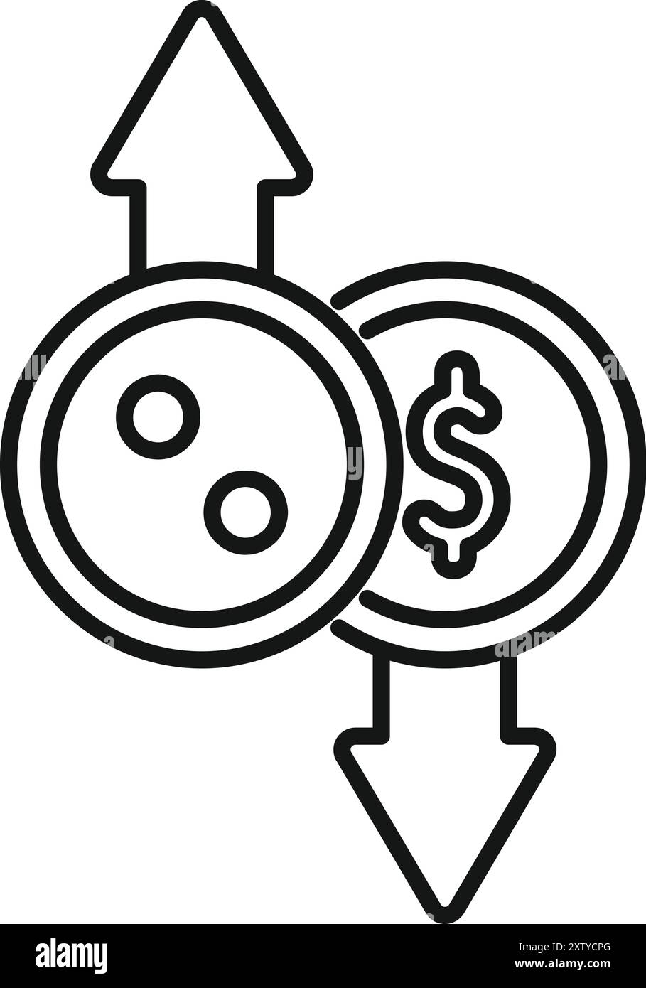 Icône de vecteur de dessin de ligne de taux de change décroissant, dépréciant, dévaluant Illustration de Vecteur
