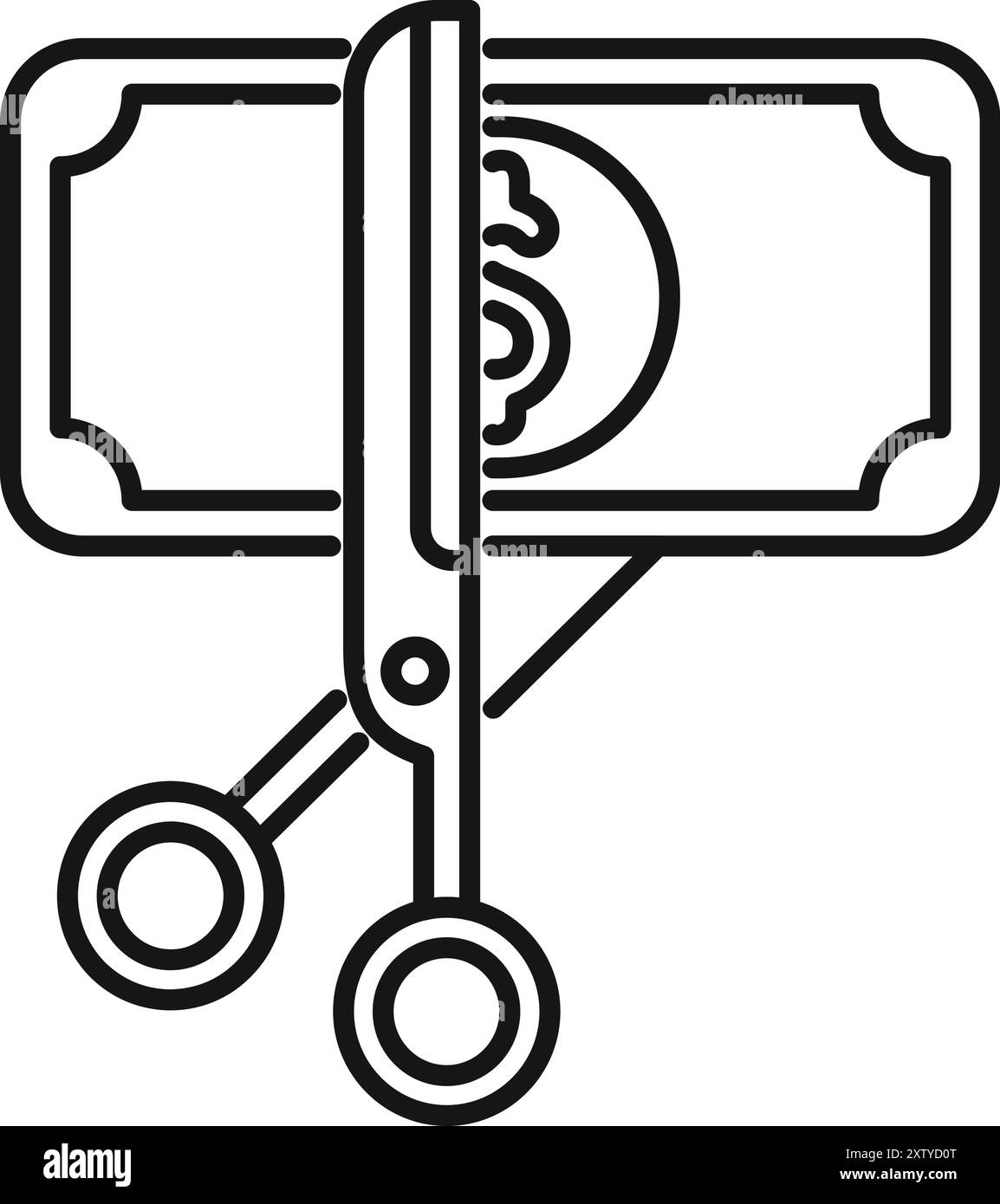 Des ciseaux pointus coupent un billet d'un dollar en deux, illustrant des compressions budgétaires Illustration de Vecteur