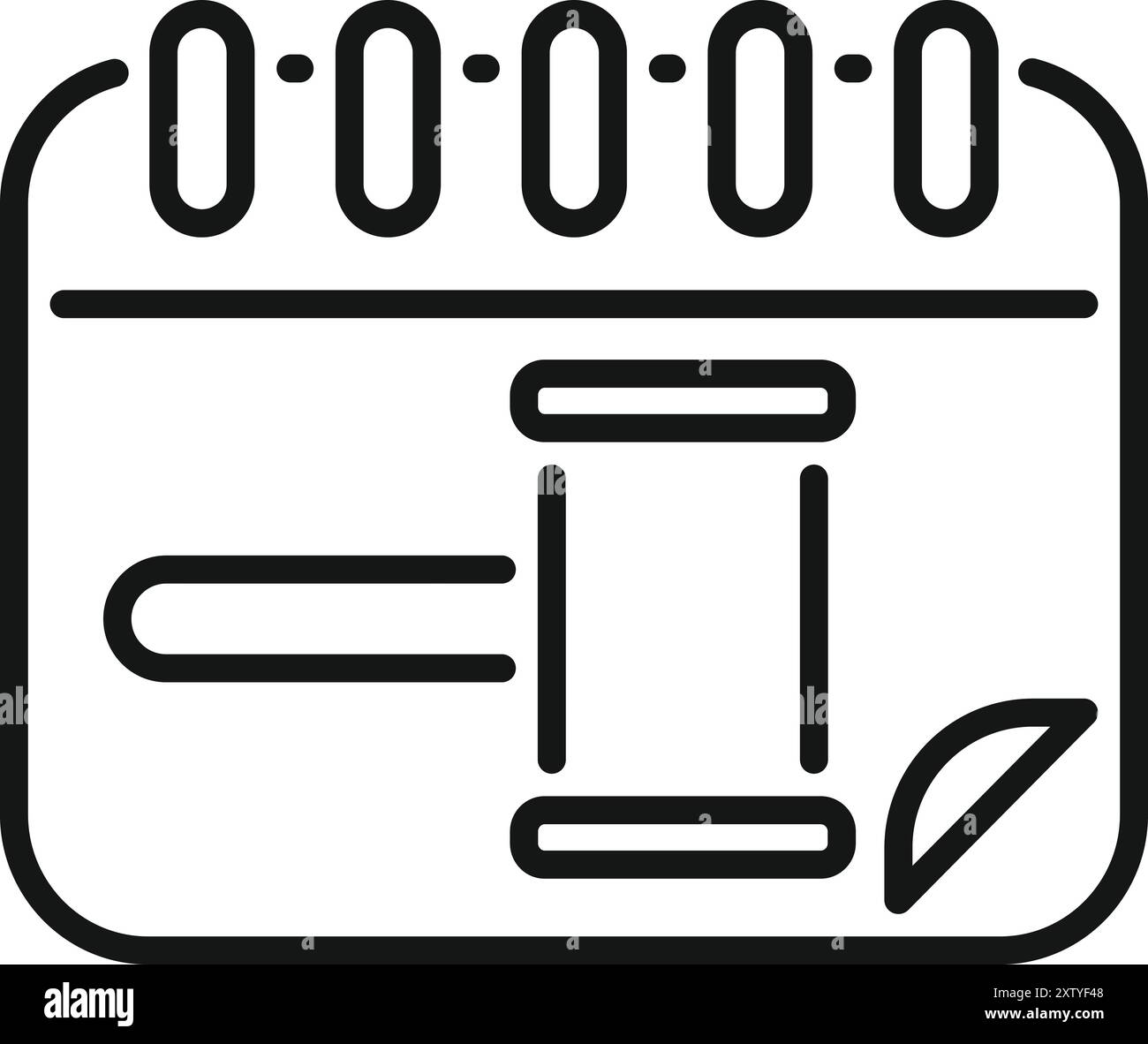 Icône de ligne simple d'un marteau superposé sur un calendrier, représentant une date de cour Illustration de Vecteur