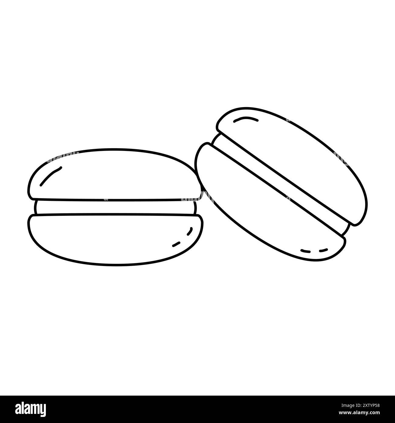 Macaron dessert ou cookie rempli de crème au beurre, illustration vectorielle plate de style doodle pour livre de coloriage pour enfants Illustration de Vecteur