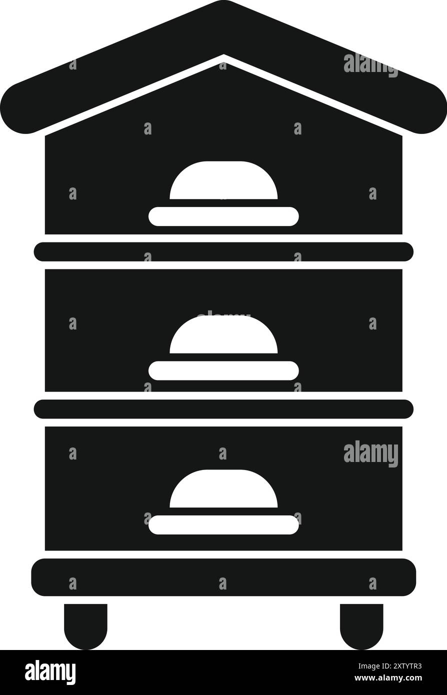 Silhouette noire d'une maison d'abeilles avec un toit debout sur quatre pattes, isolé sur un fond blanc Illustration de Vecteur