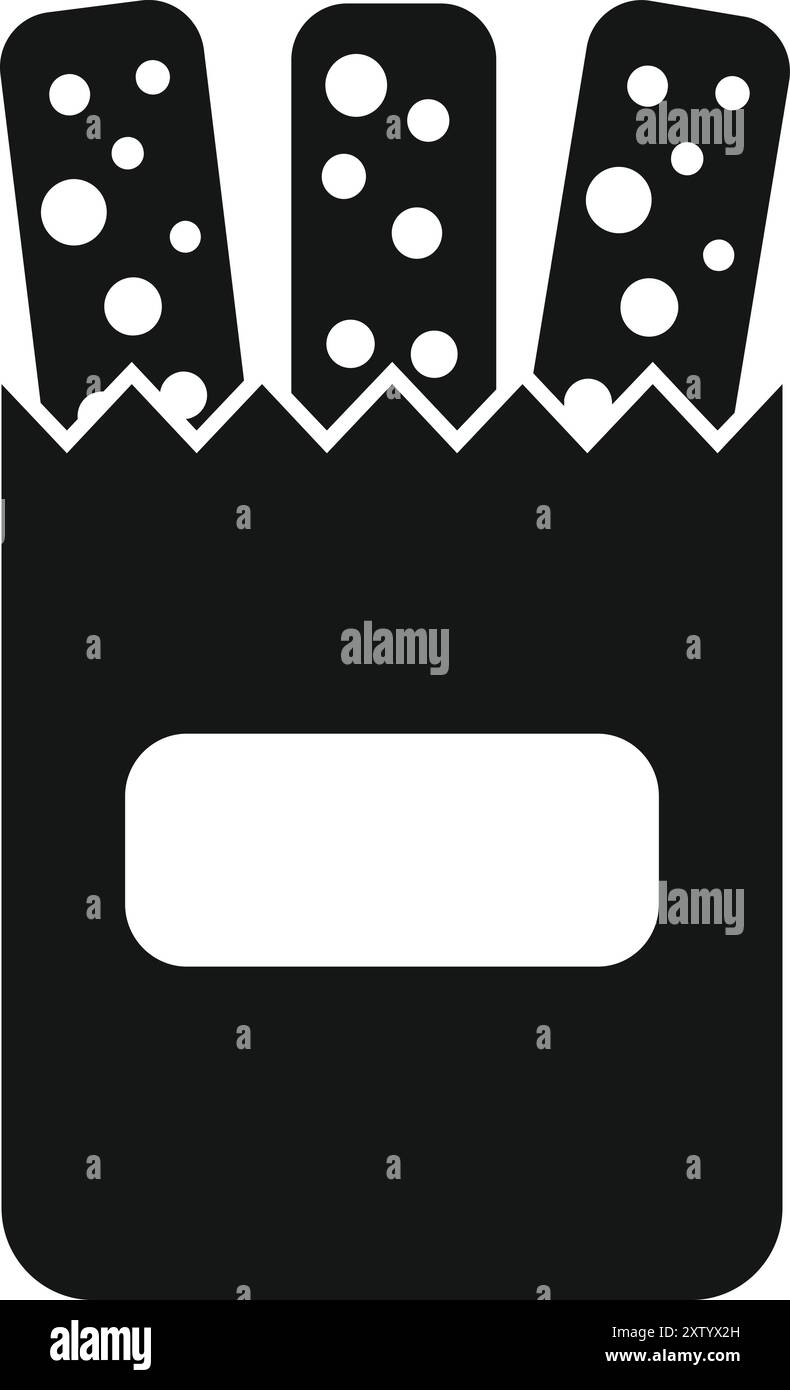 Simple icône noire et blanche d'un sac en papier contenant trois baguettes fraîchement cuites Illustration de Vecteur